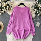 Purple Loose-fitting Long Sweater