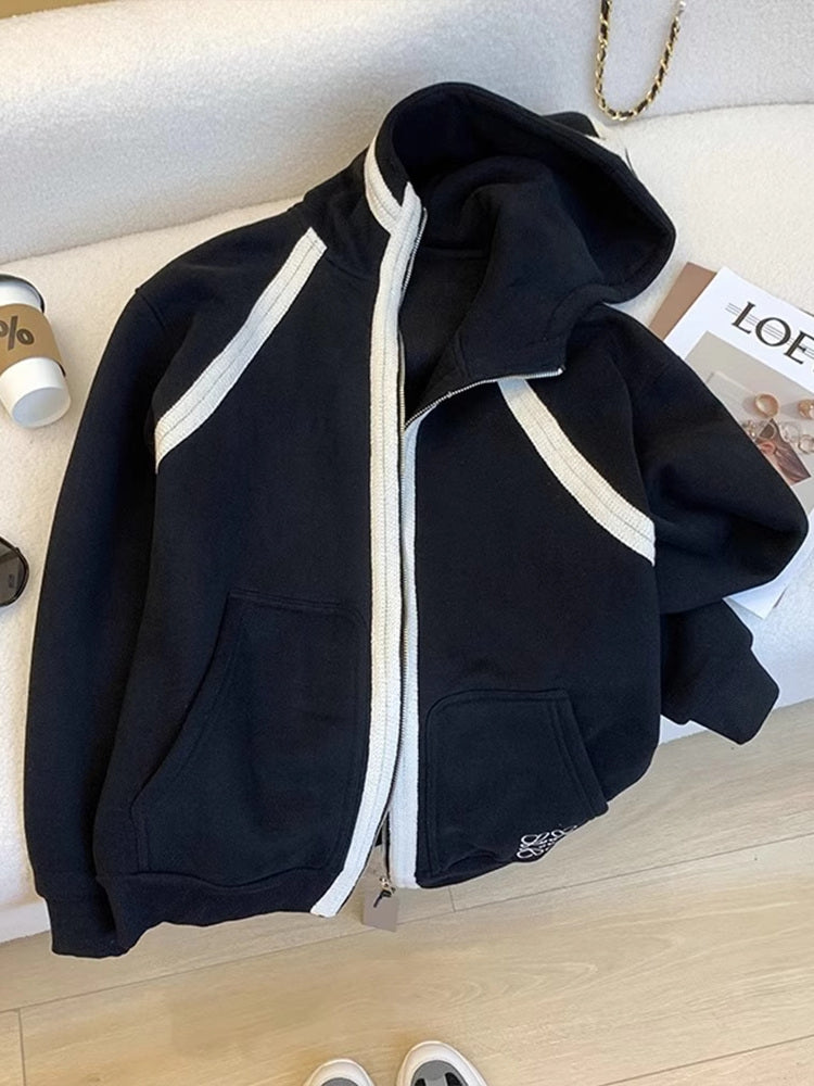 Color Blocking Zipped Hooded Jacket