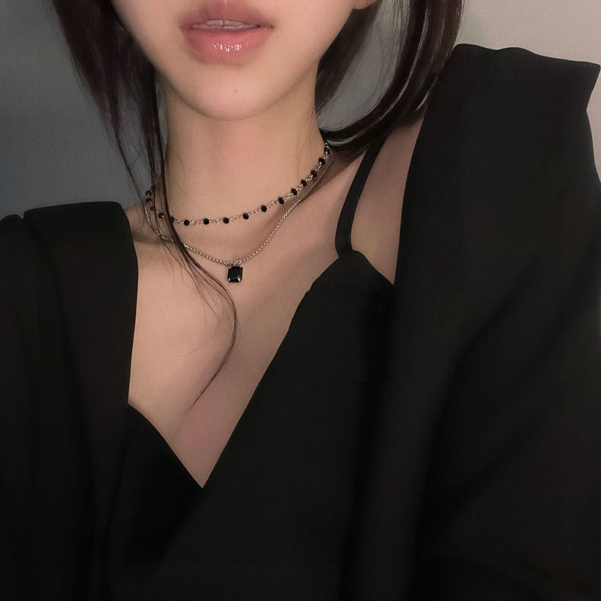 Double Layered Black Crystal Necklace