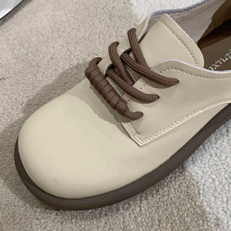 Round-toe Lace-up Flat Soft PU Shoes
