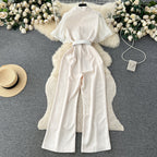 Mesh Patchwork Suit Collar Jumpsuit