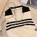 V-neck Lapeled Sleeveless Knitted Top