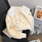 Beaded Floral Hollow Single-breasted Cardigan
