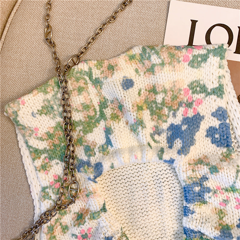 Lace-up Hollowed Floral Knitted Top