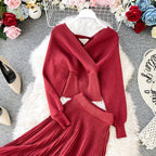 Two-piece Bright Silk Knitted Sweater + Skirt