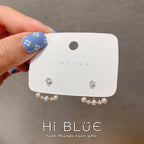 Silver Needle Pearl Rhinestone Ear Stud