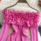Three-dimensional Floral Off-shoulder Sweater