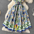 Courtly Lapel Floral Print Dress