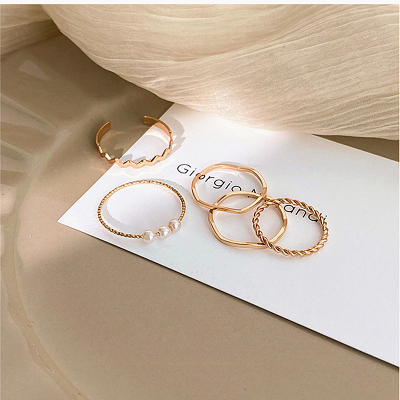 Pearl Wave Metal Ring 5Pcs Set