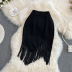 Patchwork Tasseled Slim Fit Skirt