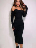 Chic Off-shoulder Knitted Black Dress