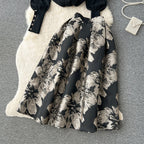 Turtleneck Sweater&Jacquard Skirt 2Pcs