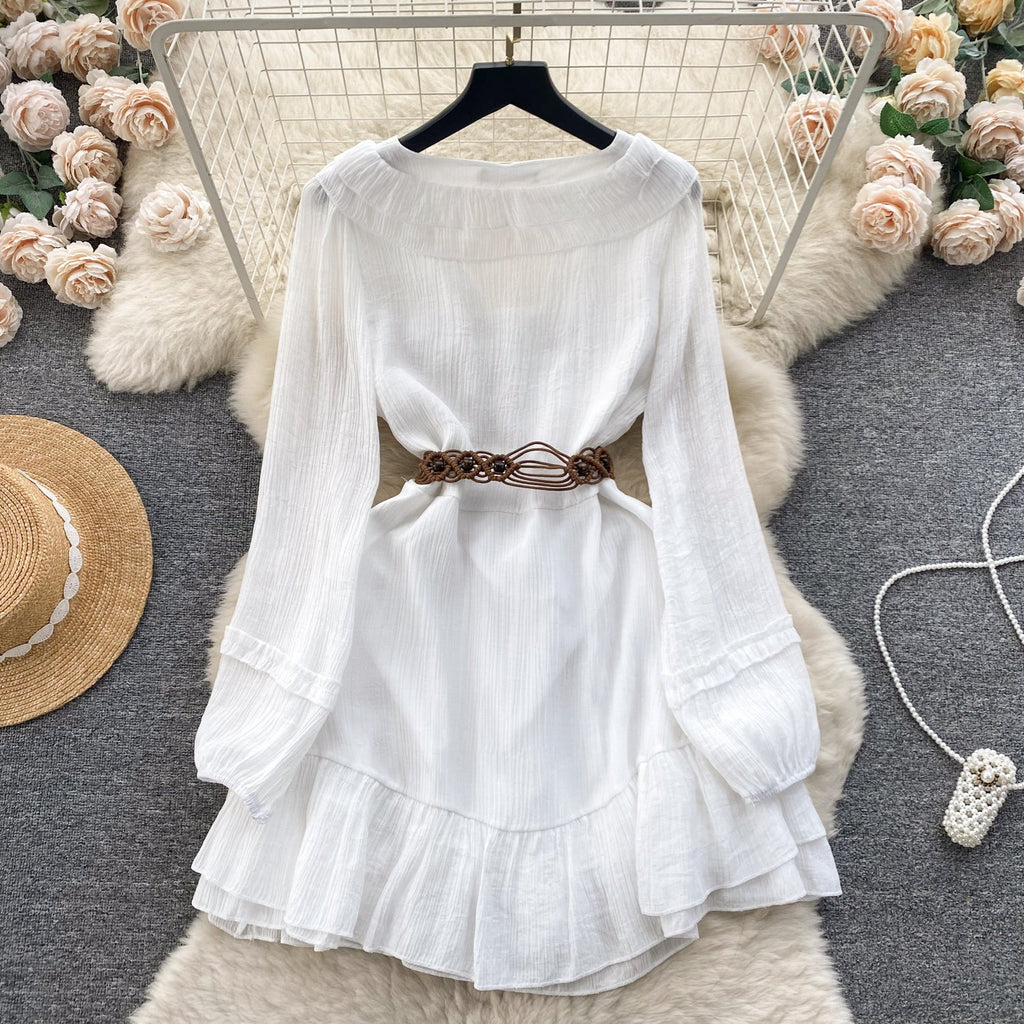 Sweetie Lace-up Ruffled White Dress