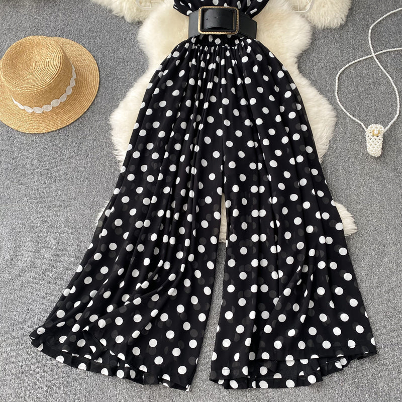 V-neck Chiffon Striped Waist Jumpsuit