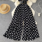 V-neck Chiffon Striped Waist Jumpsuit