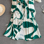 Elegant Tie-dye Printed Shirt Dress