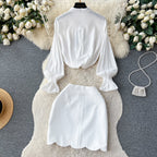 Bow-tie Shirt&Beaded Skirt 2Pcs