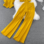 Camisole Short V-Neck Shirt Jacket Long Pants Three Piece