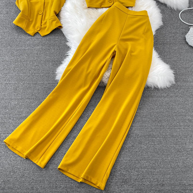 Camisole Short V-Neck Shirt Jacket Long Pants Three Piece