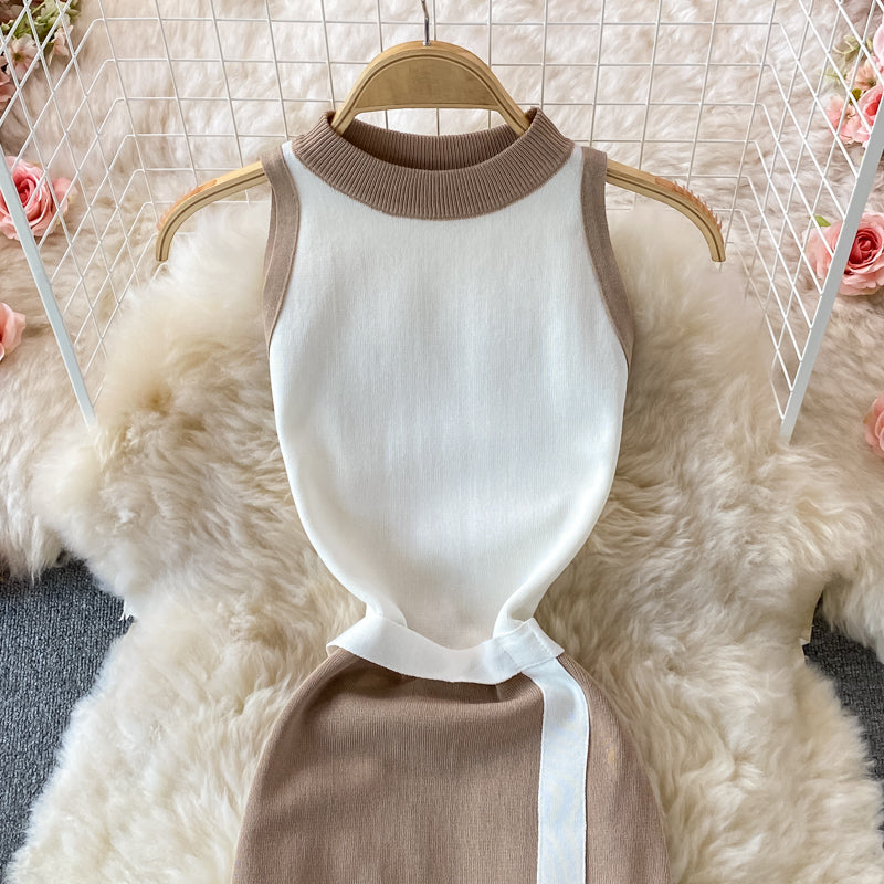 Knitted Patchwork Slim Fit Dress