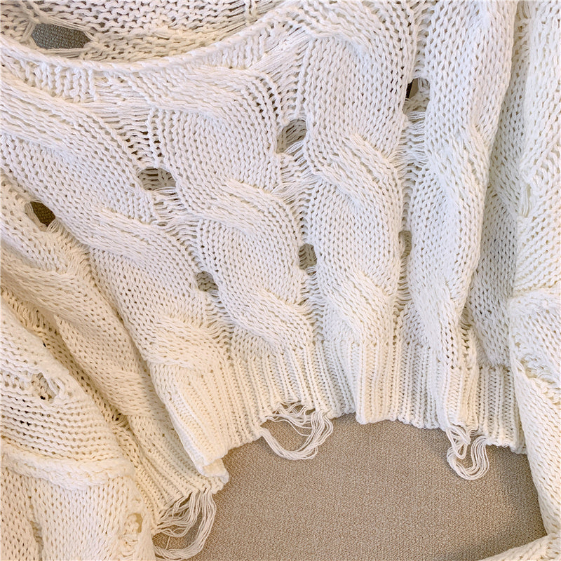 French Style Ripped Hollowed Sweater