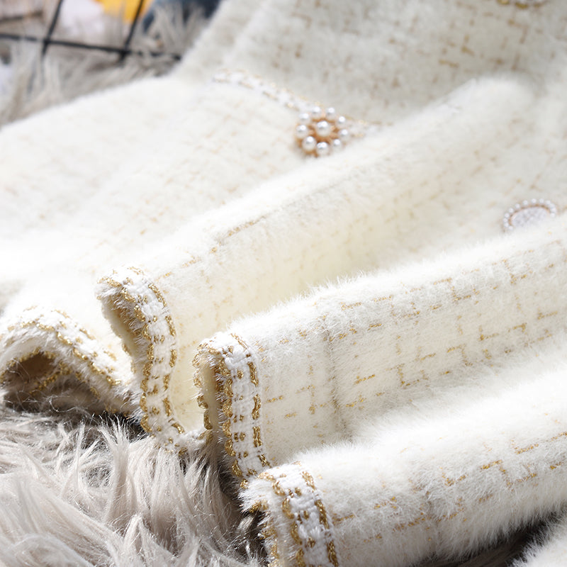 Plaid Gold Silk Knitted Thickened Jacket