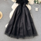 Vintage Feather Mesh Patchwork Slip Dress