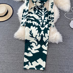 Backless Stretchy Long-sleeve Printed Dress
