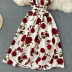Printed Lace-up Waist-skimming Dress