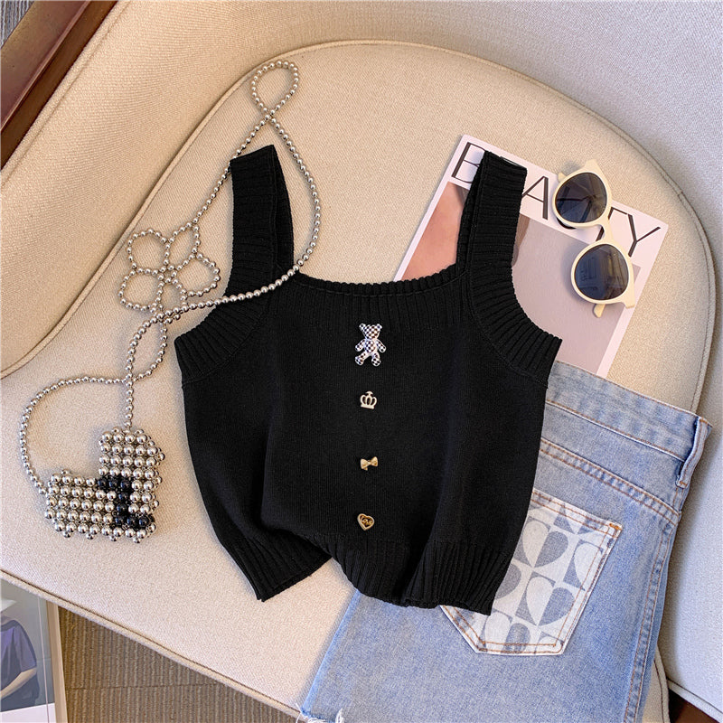 3d Bear Decorated Knitted Camisole