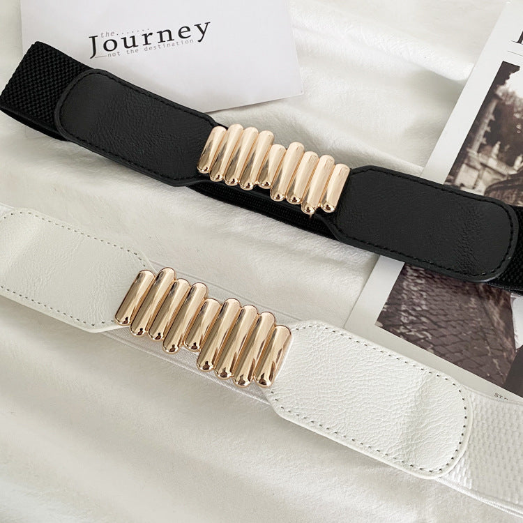 Alloy Beads Buckle Elastic Belt