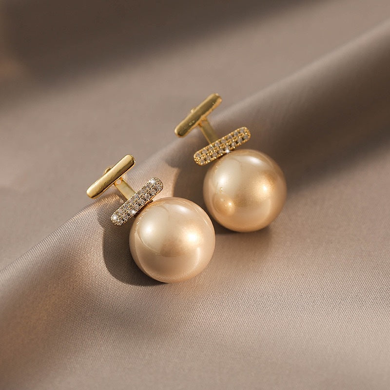 Rhinestone Studded Pearl Silver Earrings