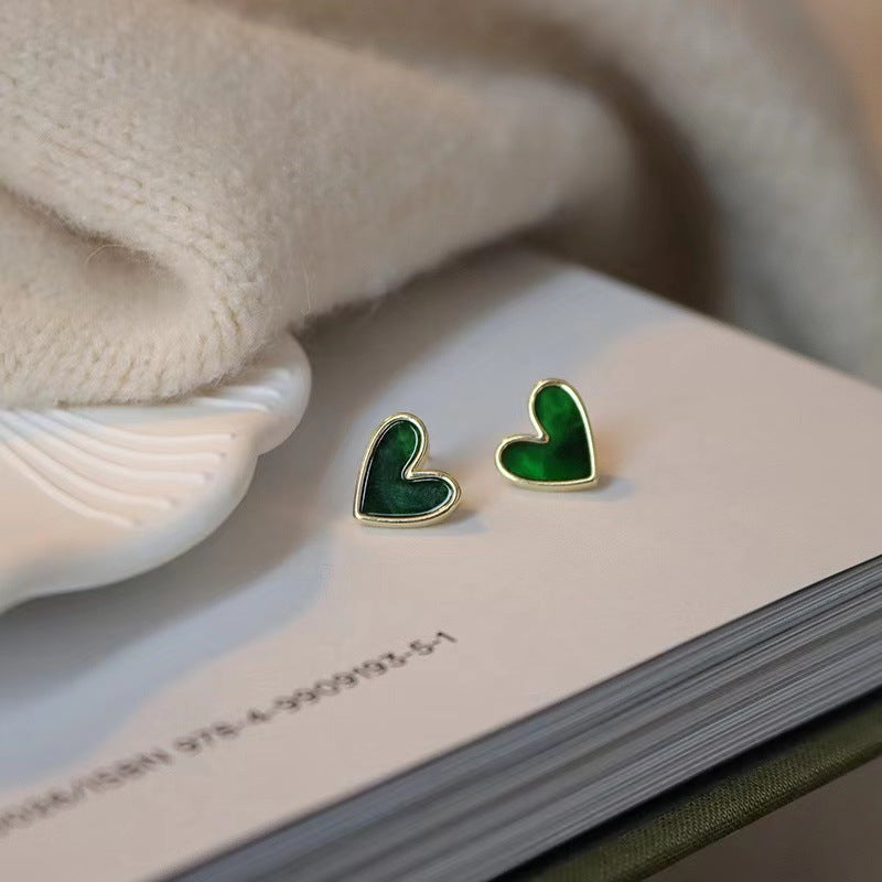 Retro Dark Green Heart-shaped Earrings