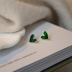 Retro Dark Green Heart-shaped Earrings