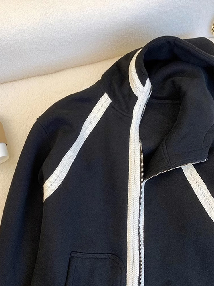 Color Blocking Zipped Hooded Jacket