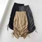 Cargo Skirt With High Waist Side Pockets And Slit Back