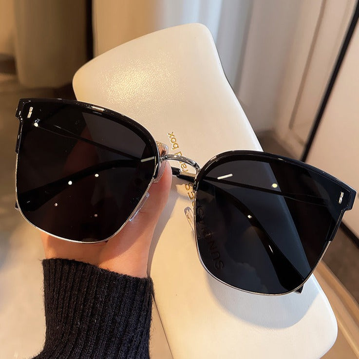 Oversized Metal Half-Frame Sunglasses