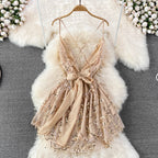 V-neck Backless Sequin Slip Dress