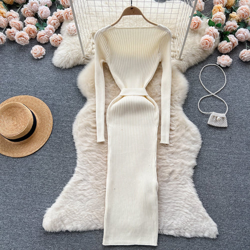 3d Floral Pit-stripe Stretchy Knitted Dress