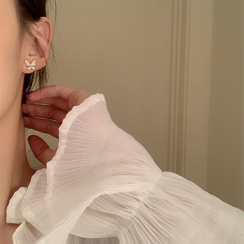 Diamond-studded Bow Tassel Earrings