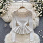 Sweetie Lace Patchwork Ruffled Knitwear