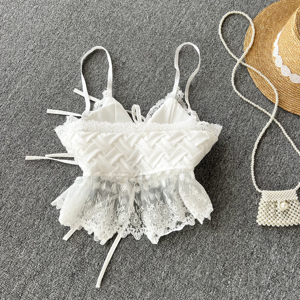 Lace V-Neck Tie Tank Top