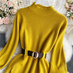 Turtleneck Long Sleeve Knitted Sweater Dress