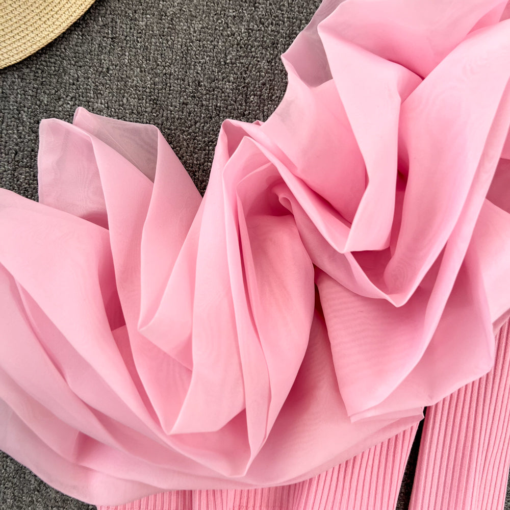 Pink 3d Floral One-shoulder T-shirt