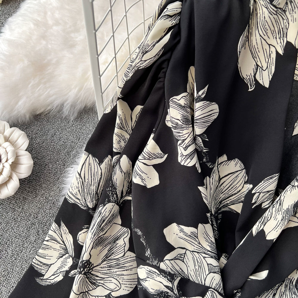 V-neck Flared-sleeve Floral Shirt