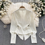 3d Floral Lace-up Pleated Shirt