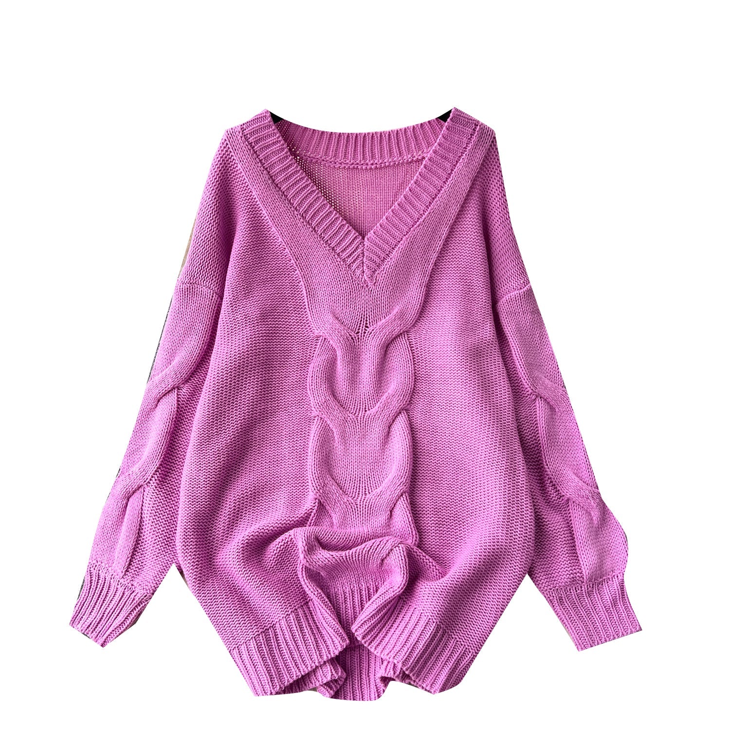 Purple Loose-fitting Long Sweater