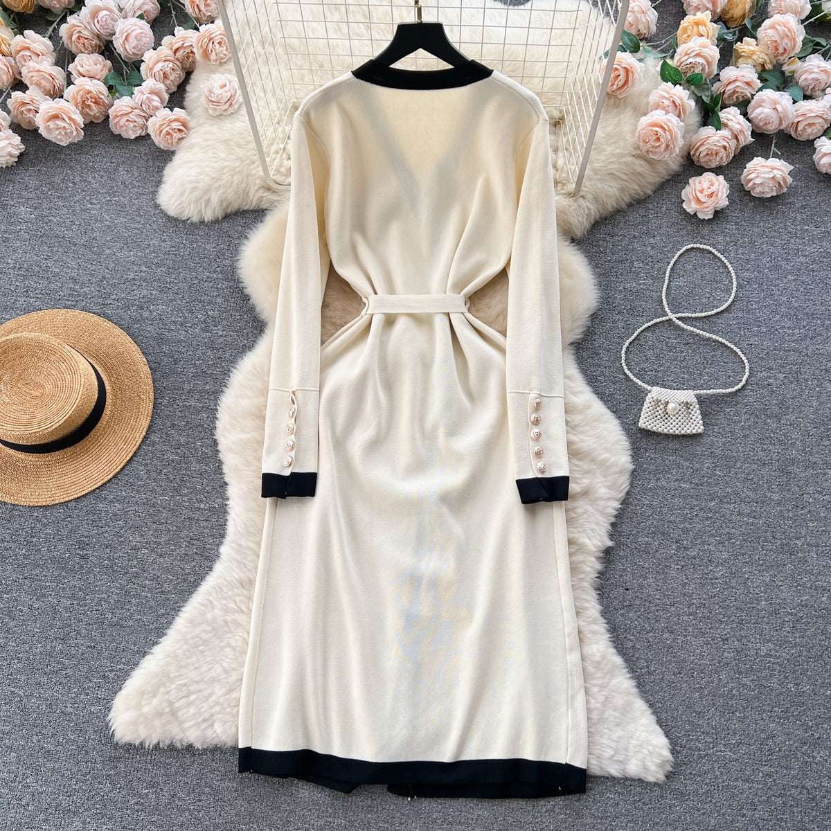 Color Blocking Knitted Cardigan Dress