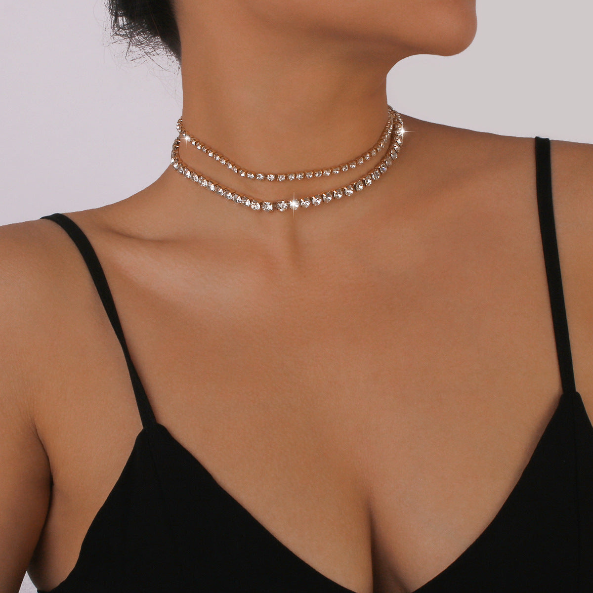 Sparkling Rhinestone Double Layer Choker
