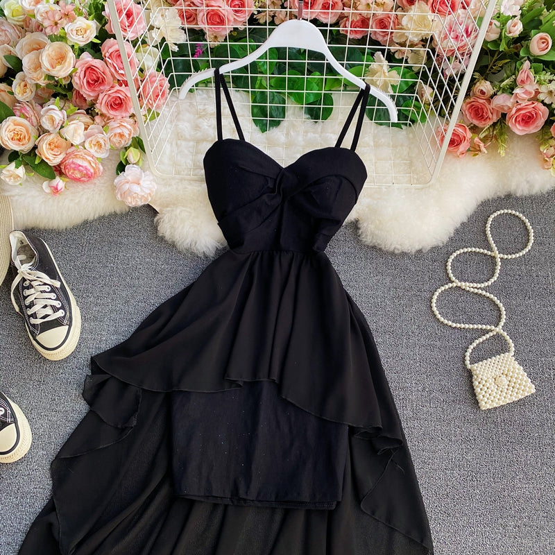 High waist irregular tube top strap dress